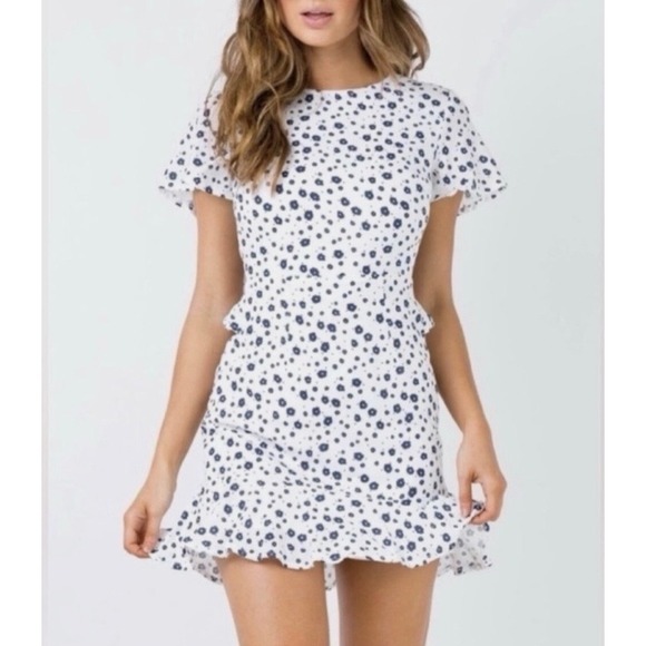 Princess Polly Dresses & Skirts - Princess Polly White Navy Nate Floral Brunch Date Night Mini Dress Size 0 US